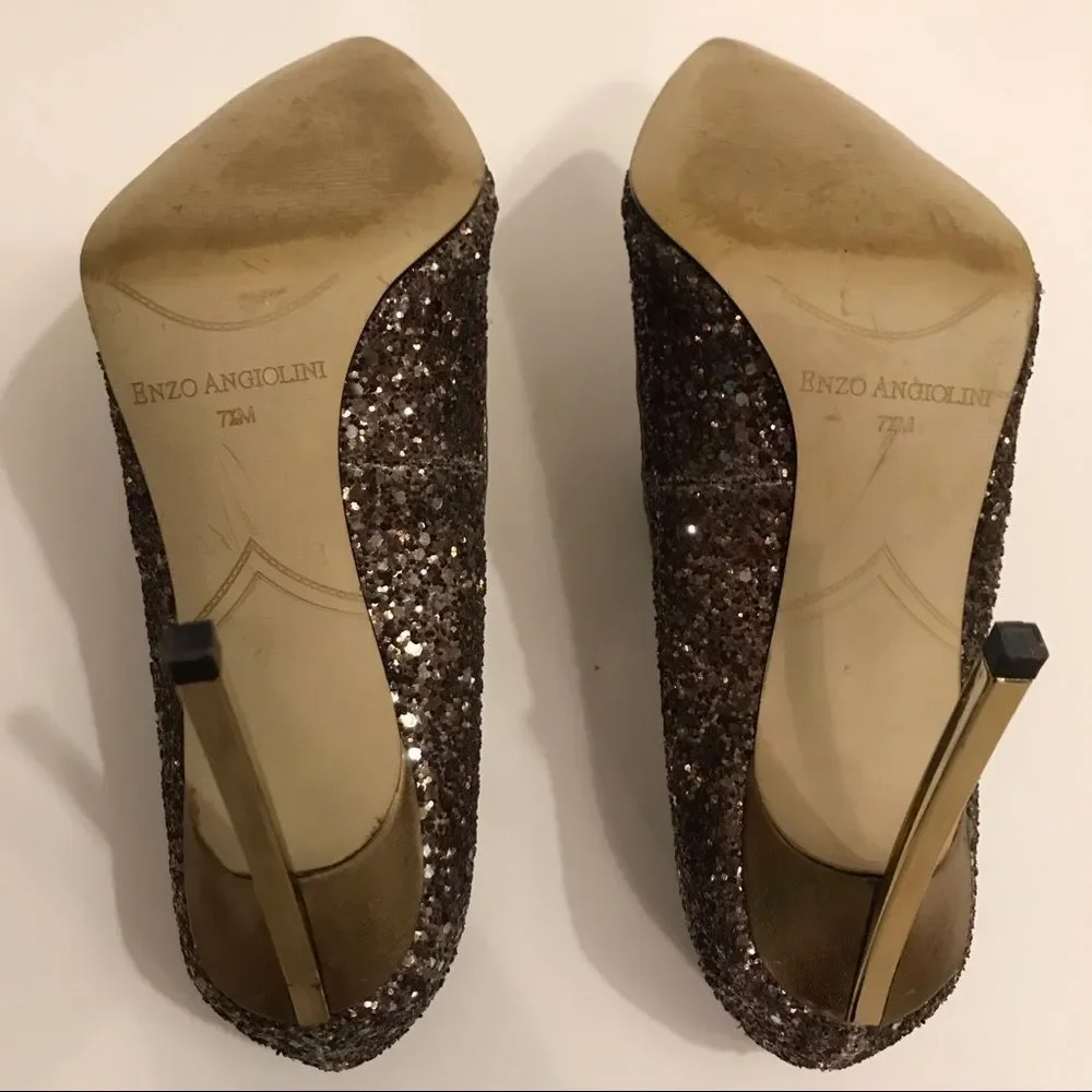 Enzo Angiolini bronze glitter heels